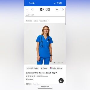 Figs Women's V-Neck Blue Scrub Top
